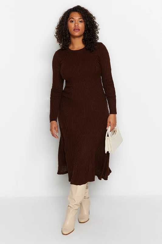 Midi dresses with slit sleeves -Trendyol Women's Midi Casual/casual Fitted Plus Size Dress