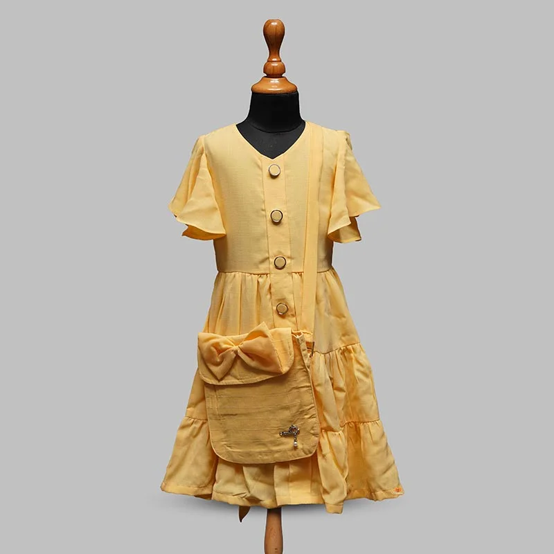 Midi dresses for picnic dates -Yellow Half Sleeves Girls Midi