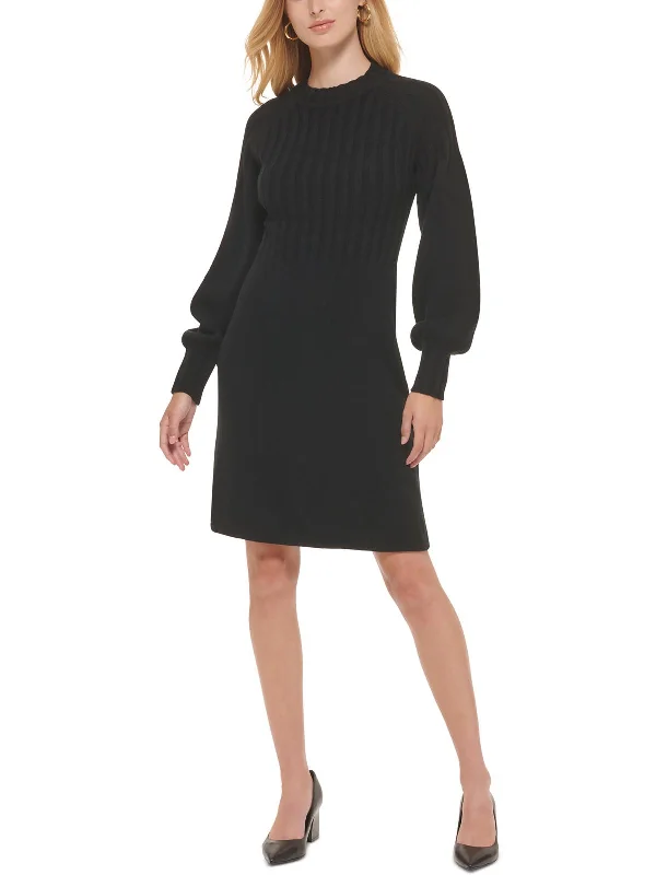 Midi dresses with cinched waist -Petites Womens Ribbed Midi Sweaterdress