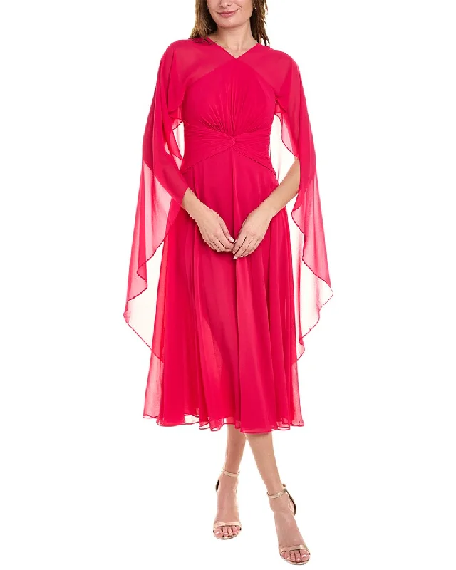 Midi dresses with puff sleeves -Teri Jon by Rickie Freeman Chiffon Midi Dress