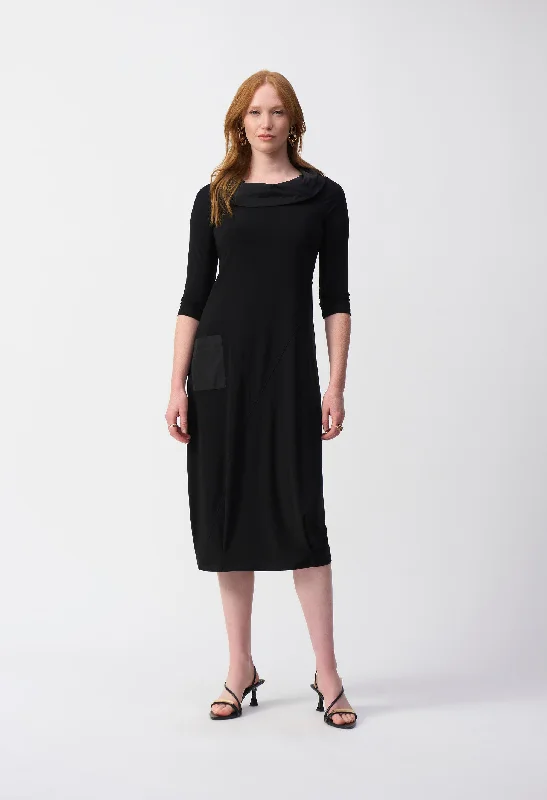 Midi dresses with front bow -Midi Shift Dress With Pockets