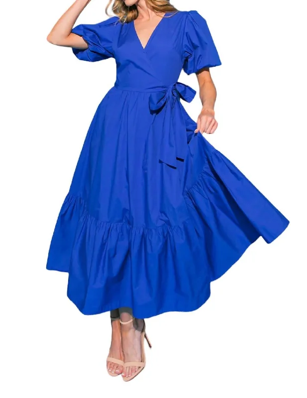 Midi dresses for pop-up events -Solid Poplin Midi Dress In Royal