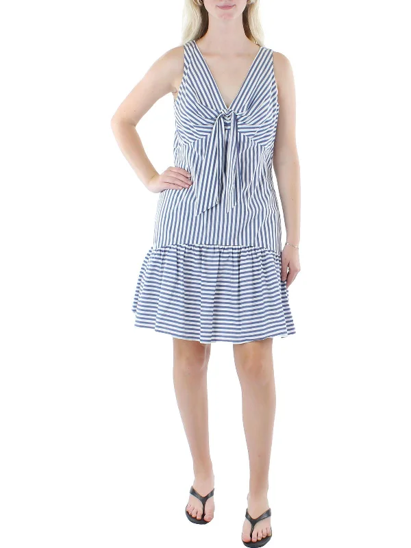 Midi dresses for warm climates -Womens Striped Tie Front Midi Dress