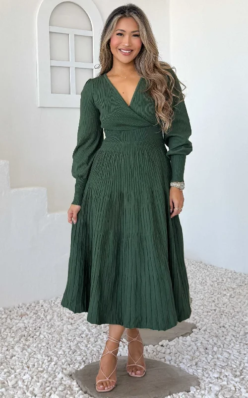 Midi dresses for outdoor weddings -Toska Knit Midi Dress - Emerald