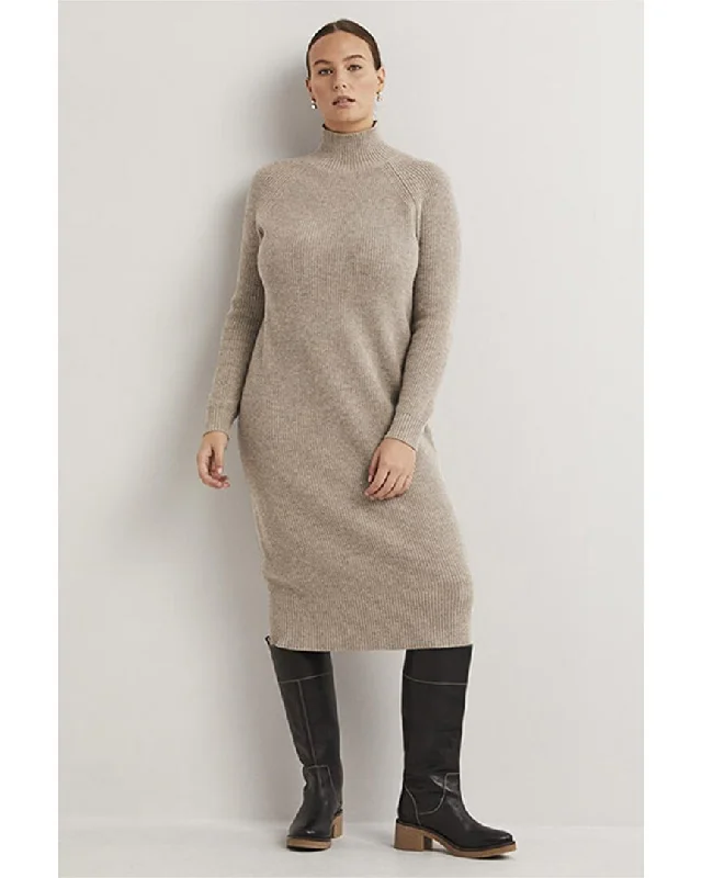 Midi dresses with boat neckline -Boden High-Neck Knit Wool & Alpaca-Blend Midi Dress