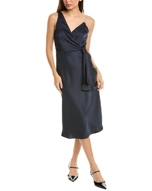 Midi dresses for anniversary dinners -Sam Edelman Fluid Satin Rhinestone Shoulder Midi Dress