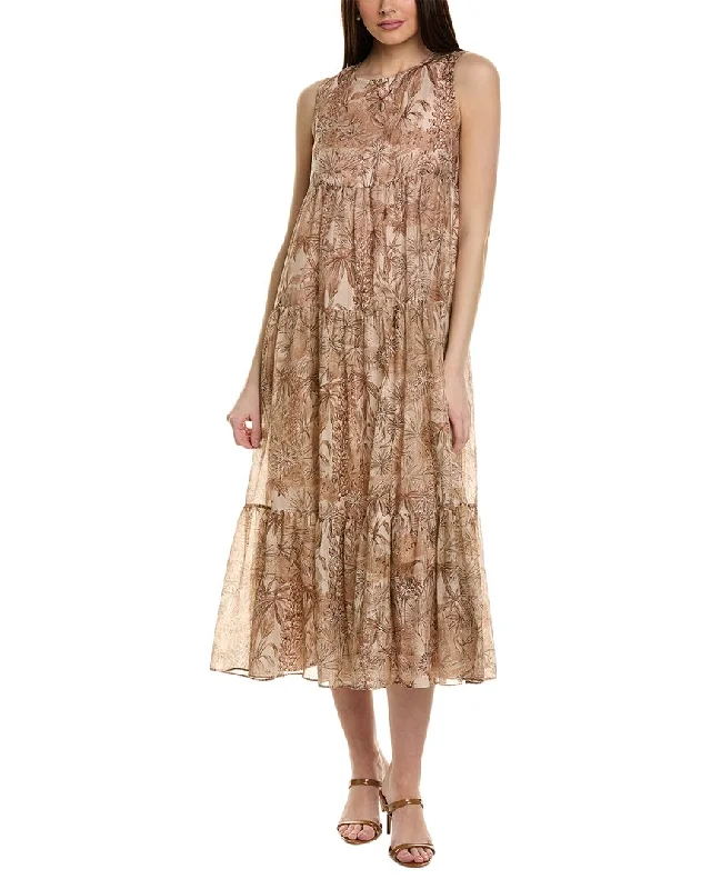 Midi dresses for warm dinners -Max Mara Studio Foce Silk-Blend Midi Dress