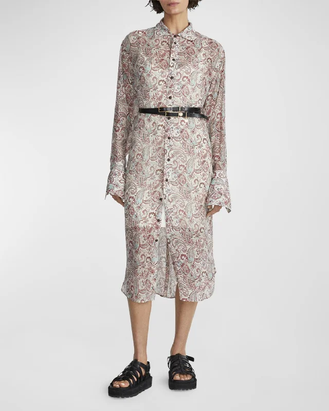 Midi dresses with cocoon style -Leona Sheer Paisley Midi Shirtdress