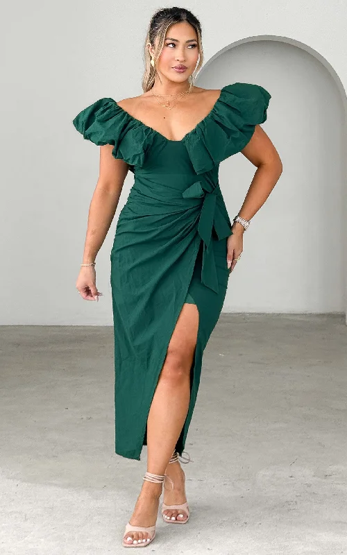 Midi dresses for farewell parties -Elsie Midi Dress - Emerald Green