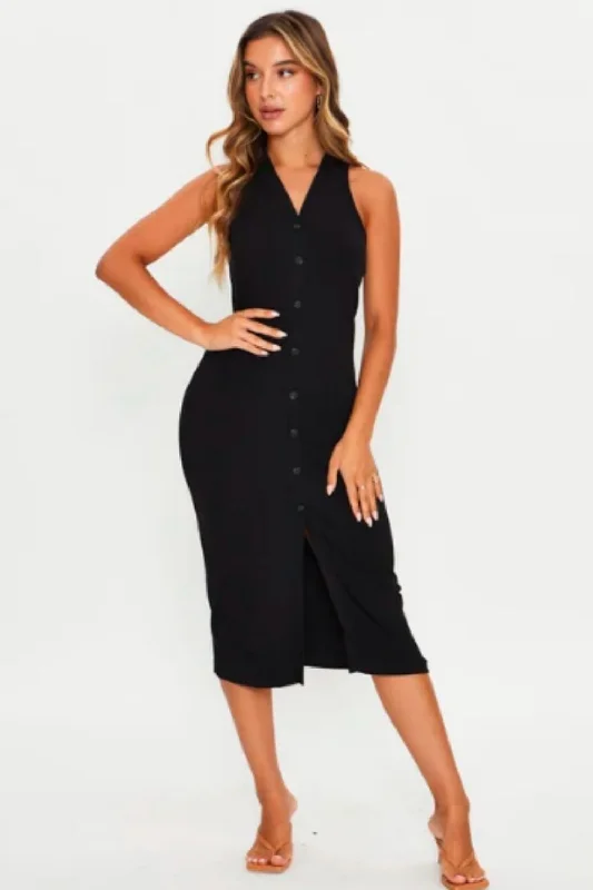 Midi dresses for beach dinners -V Neck Button Down Midi Bodycon