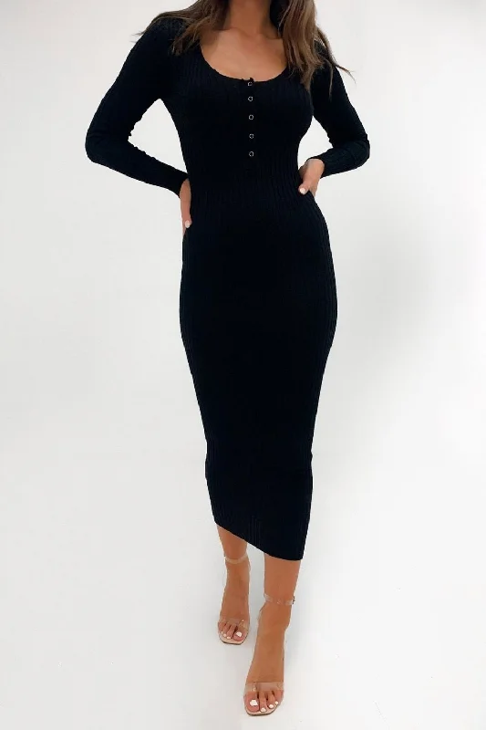 Midi dresses with bead insert -Midi Bodycon Black Dress