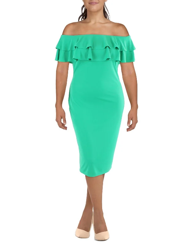 Midi dresses for night lunches -Womens Drapey Midi Cocktail And Party Dress