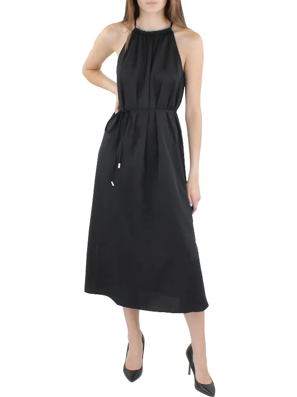 Midi dresses for casual dinners -Womens Satin Long Midi Dress