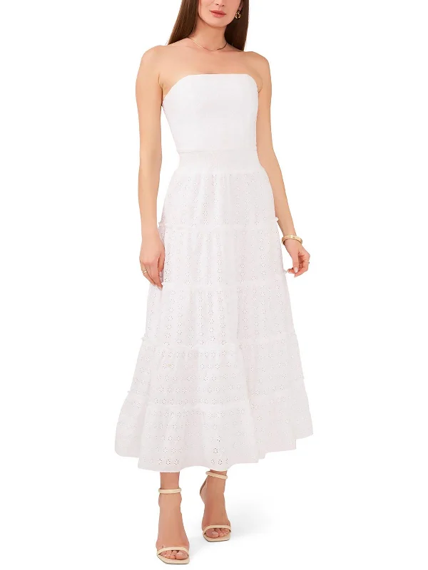 Midi dresses for warm evenings -Womens Cotton Eyelet Midi Dress