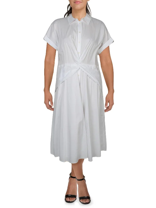 Midi dresses for live shows -Womens Daytime Midi Shirtdress