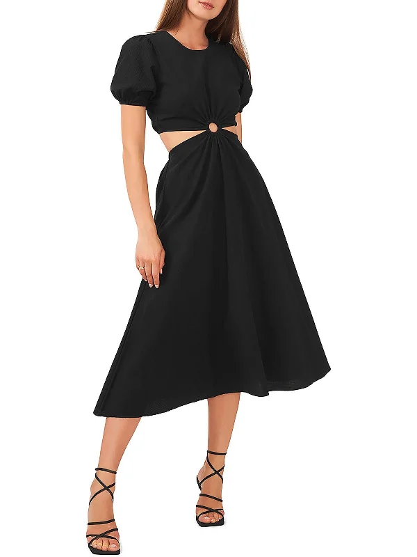 Midi dresses with tall collar -Womens Puff Sleeve Long Midi Dress