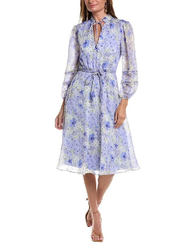 Midi dresses with stand collar -Mikael Aghal Printed Midi Dress