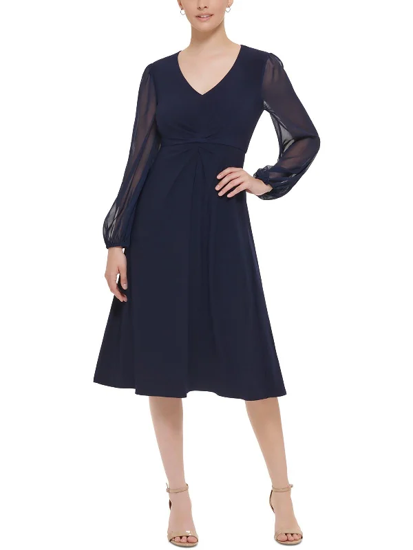 Midi dresses with rolled sleeves -Womens Chiffon Ruched Midi Dress