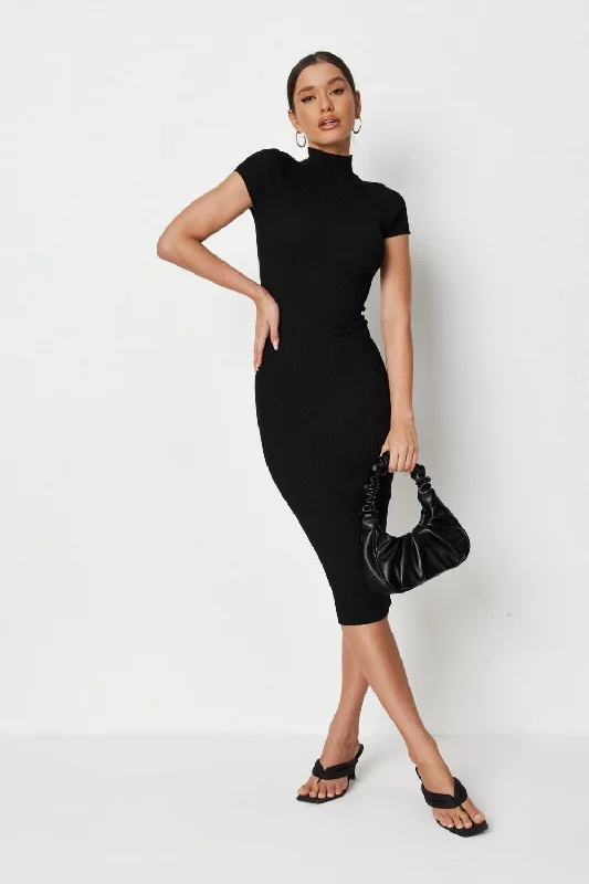 Midi dresses with oversized style -Turtle Neck Bodycon Midi Dress