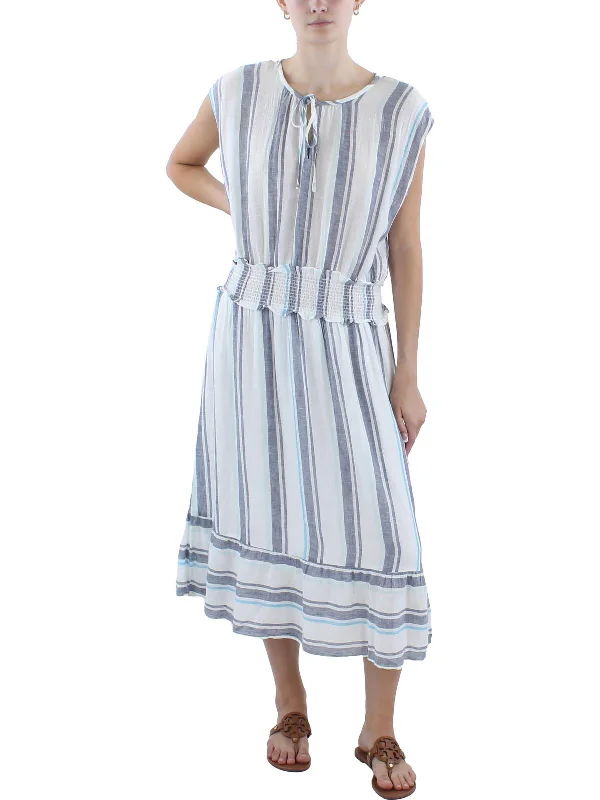 Midi dresses for cocktail nights -Womens Linen Midi Dress