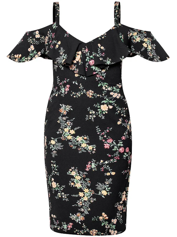 Midi dresses for music nights -Plus Marcella Womens Cold Shoulder Floral Midi Dress