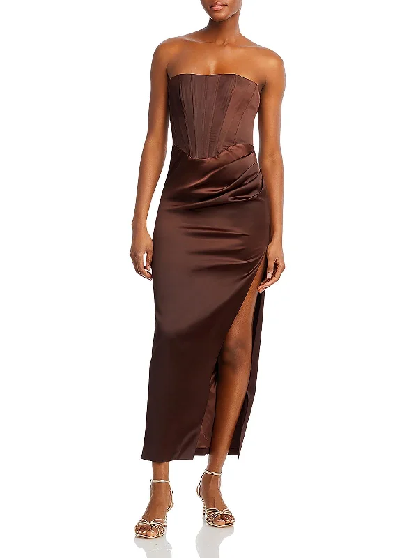 Midi dresses with tie neck -Womens Satin Midi Dress