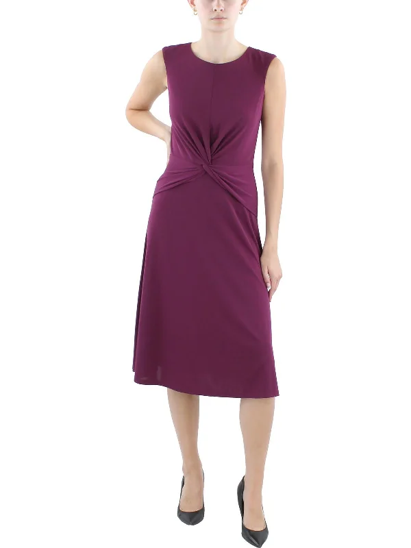 Midi dresses in rayon fabric -Womens Midi Gathered Sheath Dress