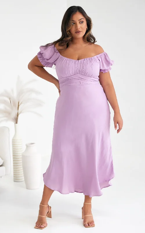 Midi dresses for New Year’s Eve -Jolene Dip Hem Midi Dress - Lilac