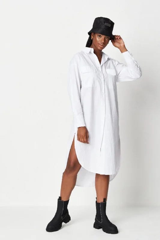 Midi dresses for college events -White Missguided Midi Shirt Poplin Dress