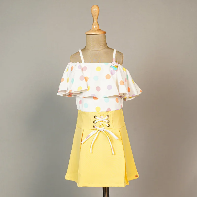 Midi dresses for summer brunches -Yellow Pink Polka Dots Girls Midi