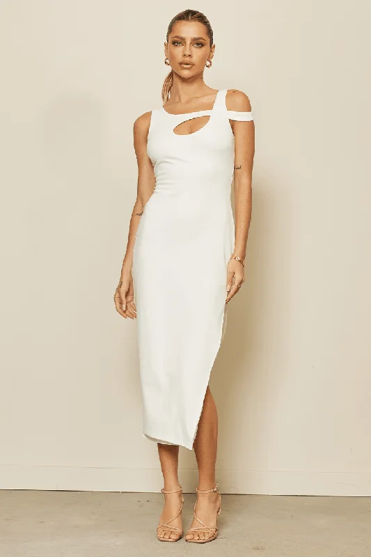 Midi dresses for dinner parties -Lya Midi Dress - White