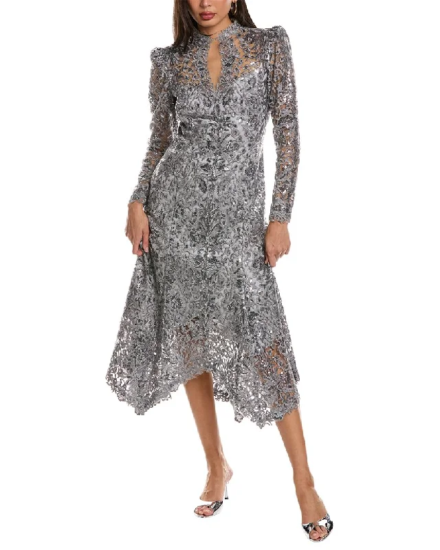 Midi dresses with crystal insert -Tadashi Shoji Embroidered Lace Midi Dress