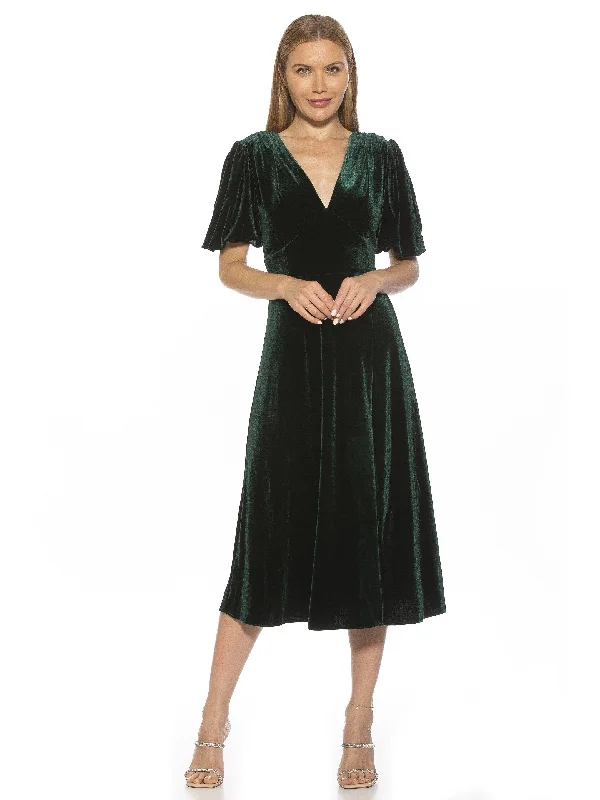 Midi dresses in cotton fabric -Nola Velvet Midi Dress