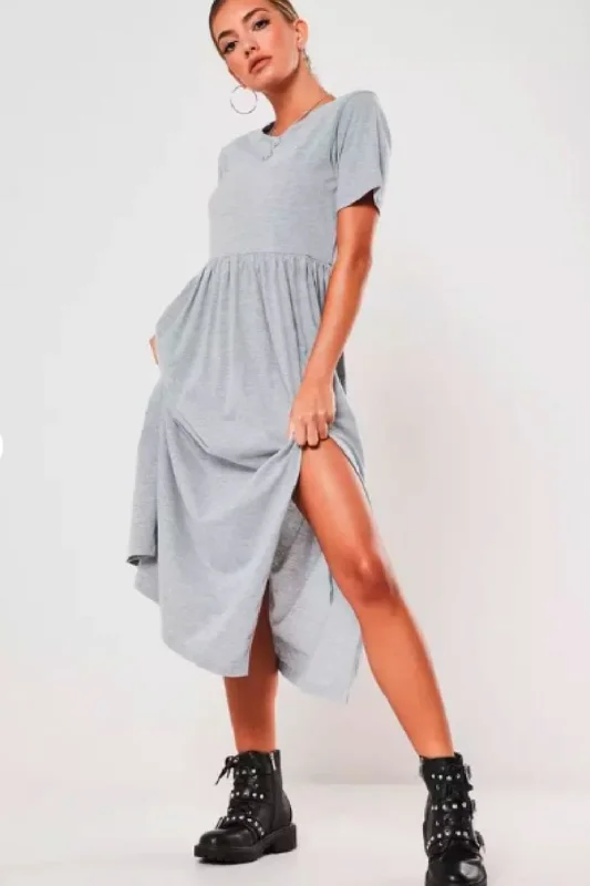 Midi dresses in gabardine fabric -Grey Midi Smock Dress