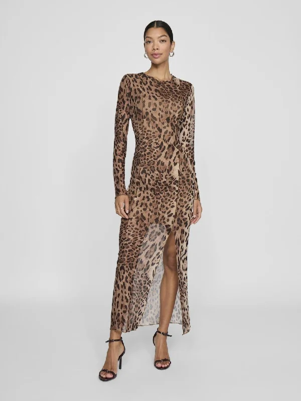 Midi dresses for casual brunch -Ninna Mesh Midi Dress (Black/Leopard)