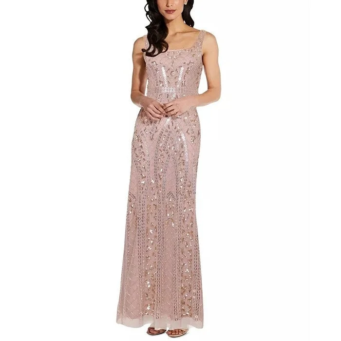 pink travel evening dress -Adrianna Papell Women's Beaded Gown Pink Size 12 Petite - 12 Petite