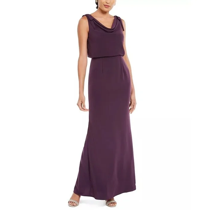 elegant olive evening dress -Adrianna Papell Women's Blouson Cowlneck Gown Dark Purple Size 8