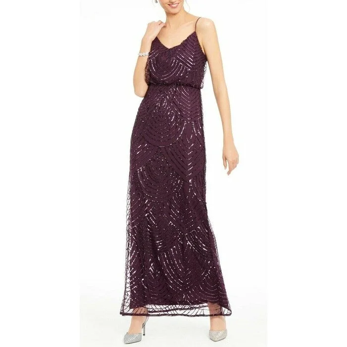 pink travel evening dress -Adrianna Papell Women's Embellished Blouson Gown Purple Size 6