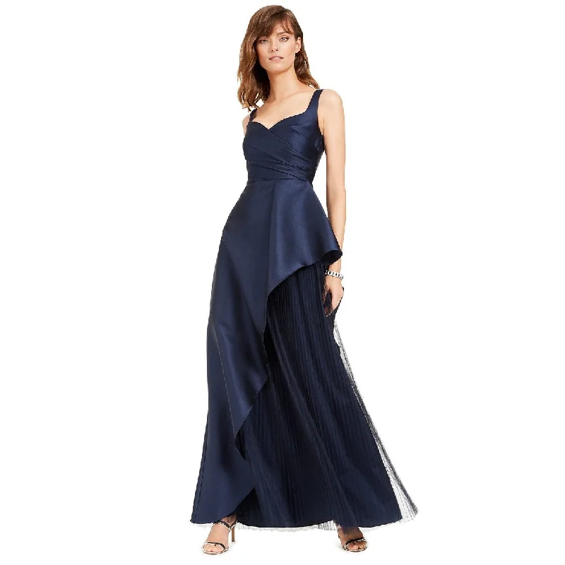 white festival evening dress -Adrianna Papell Women's Mikado Asymmetrical-Pleated Gown Navy Size 14