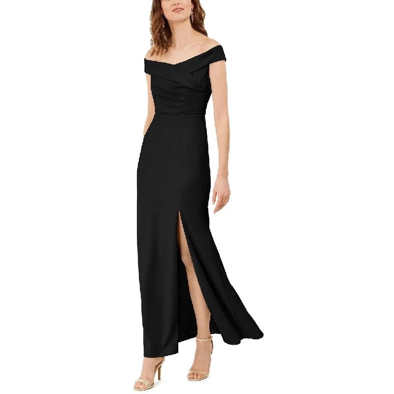 halter evening dress online -Adrianna Papell Women's Off The Shoulder Crepe Gown Black Size 8