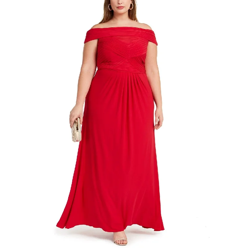 elegant lime evening dress -Adrianna Papell Women's Plus Size Off-The-Shoulder Gown Red Size 14