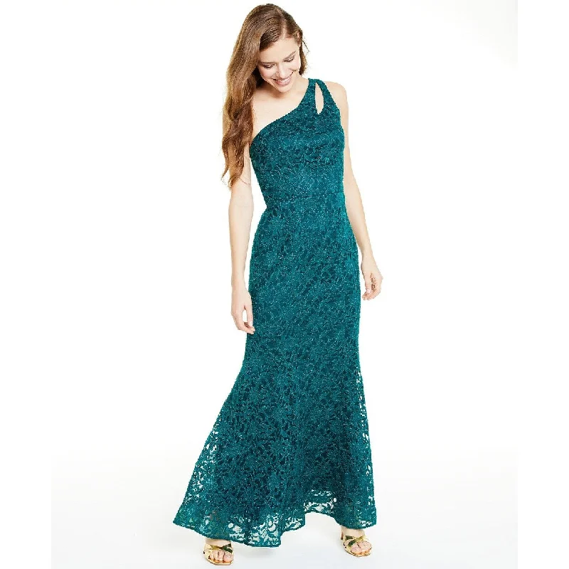 white wrap evening dress -BCX Juniors' One-Shoulder Glitter Lace Gown Bright Green Size 0