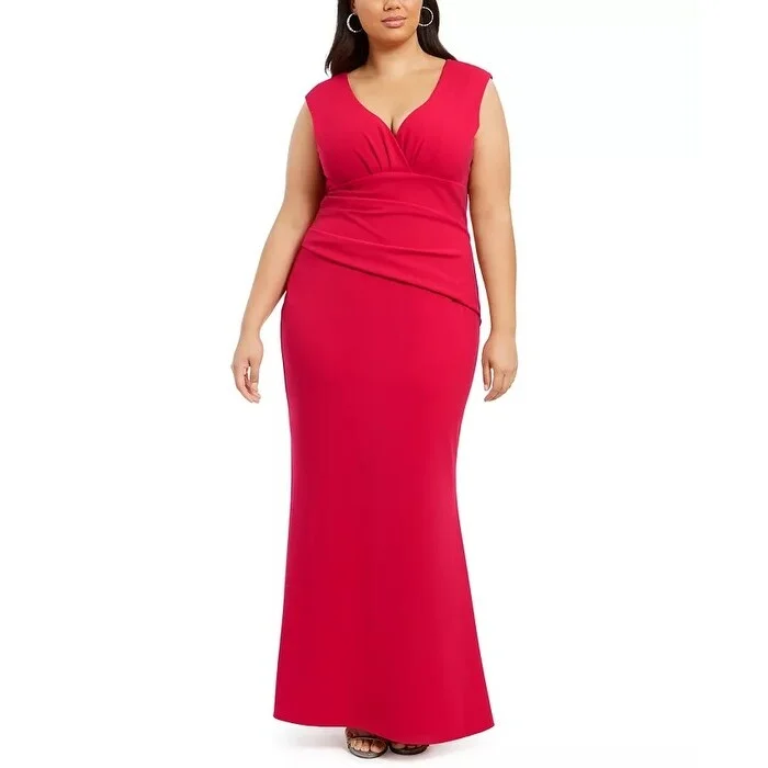 casual lilac evening dress -Betsy & Adam Women's Plus Ruched Gown Red Size 18W