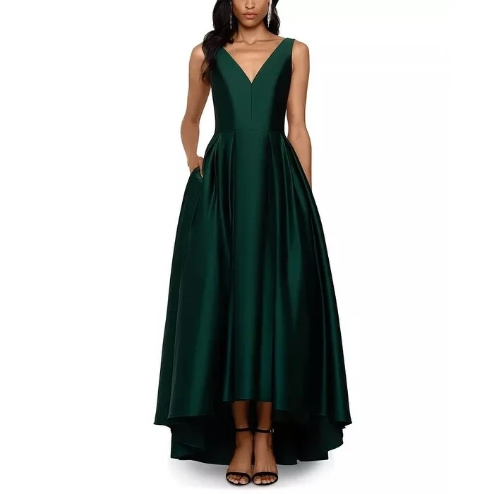 casual green evening dress -Betsy & Adam Women's Satin High Low Gown Green Size 4 Petite - 4 Petite