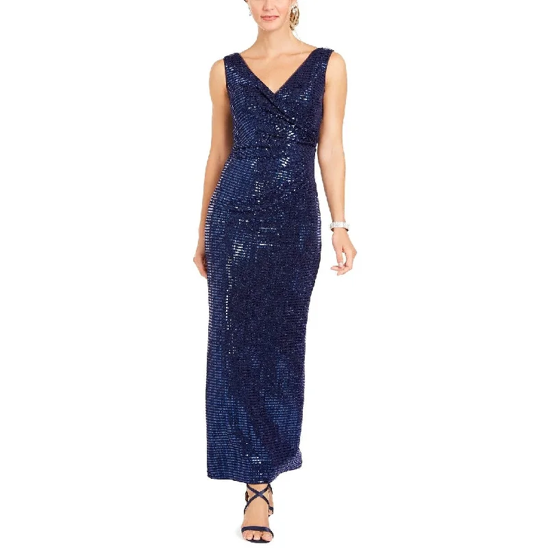 ruffle evening dress online -Betsy & Adam Women's Sequin Gown Navy Size 10 Petite - 10 Petite