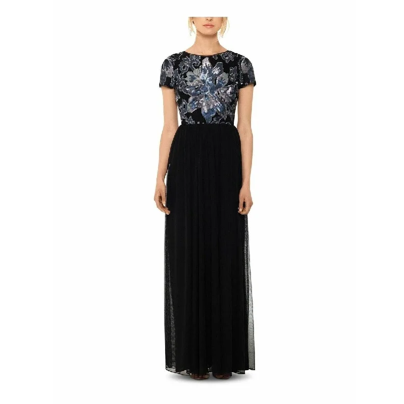 blue vacation evening dress -Betsy & Adam Women's Sequined Chiffon Gown Black Size 6