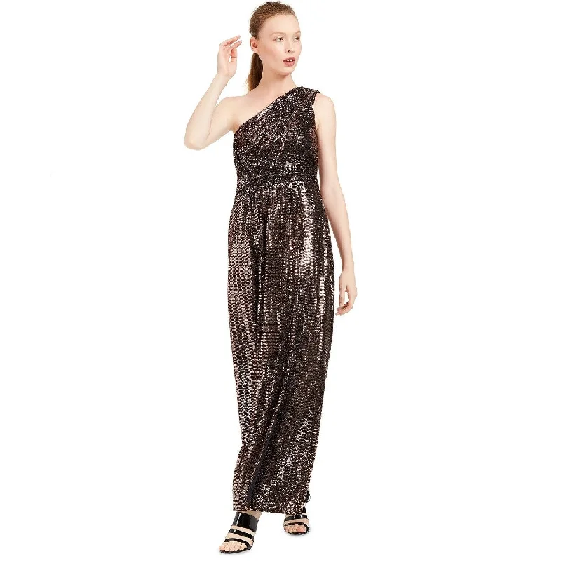 trendy mauve evening dress -Calvin Klein Women's One-Shoulder Metallic Gown Black Size 2