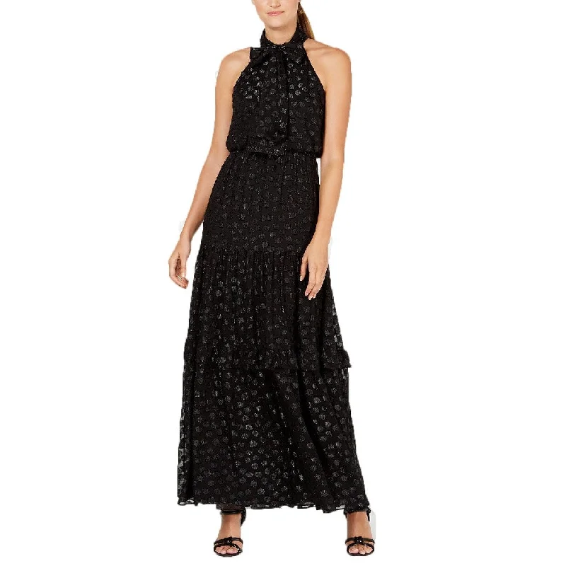 purple wedding evening dress -Calvin Klein Women's Polka-Dot Halter Gown Black Size 4