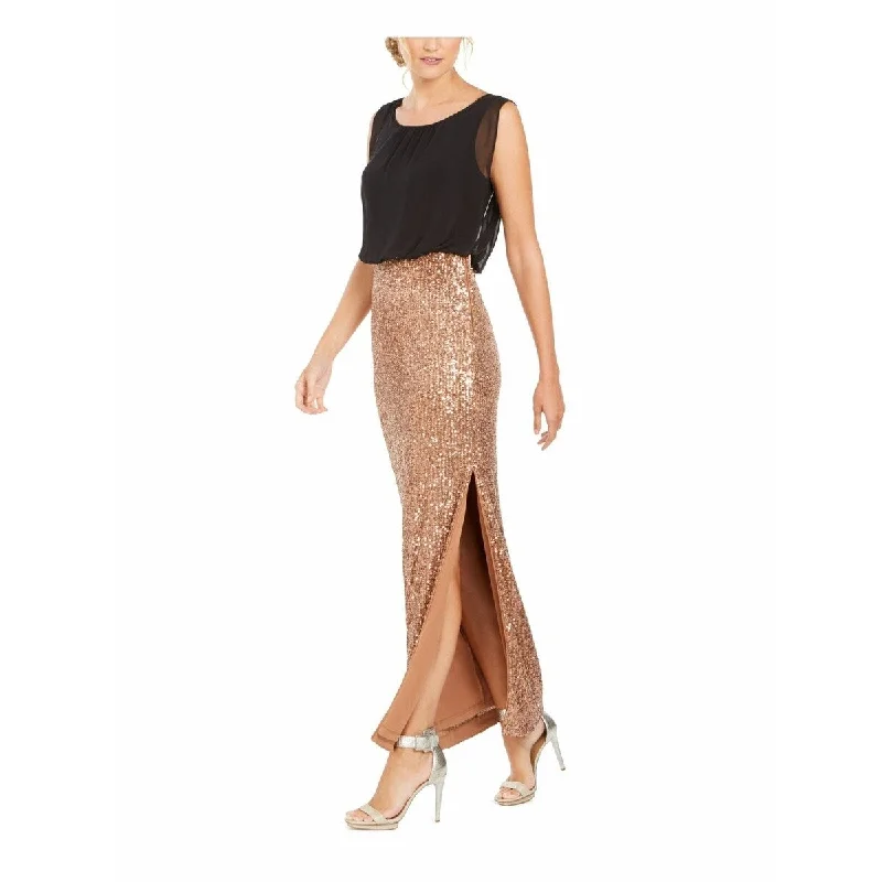 white evening dress for party -Calvin Klein Women's Sequined Blouson Gown Gold Size 4