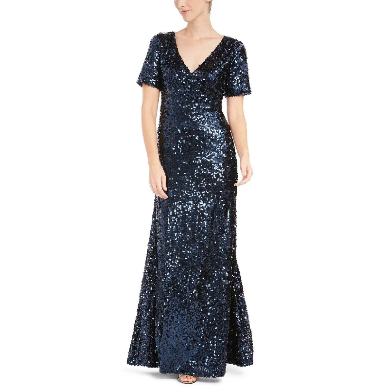 purple ruffle evening dress -Calvin Klein Women's Sequined Gown Navy Size 10